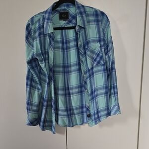 Rails Aqua and Navy Plaid Shirt